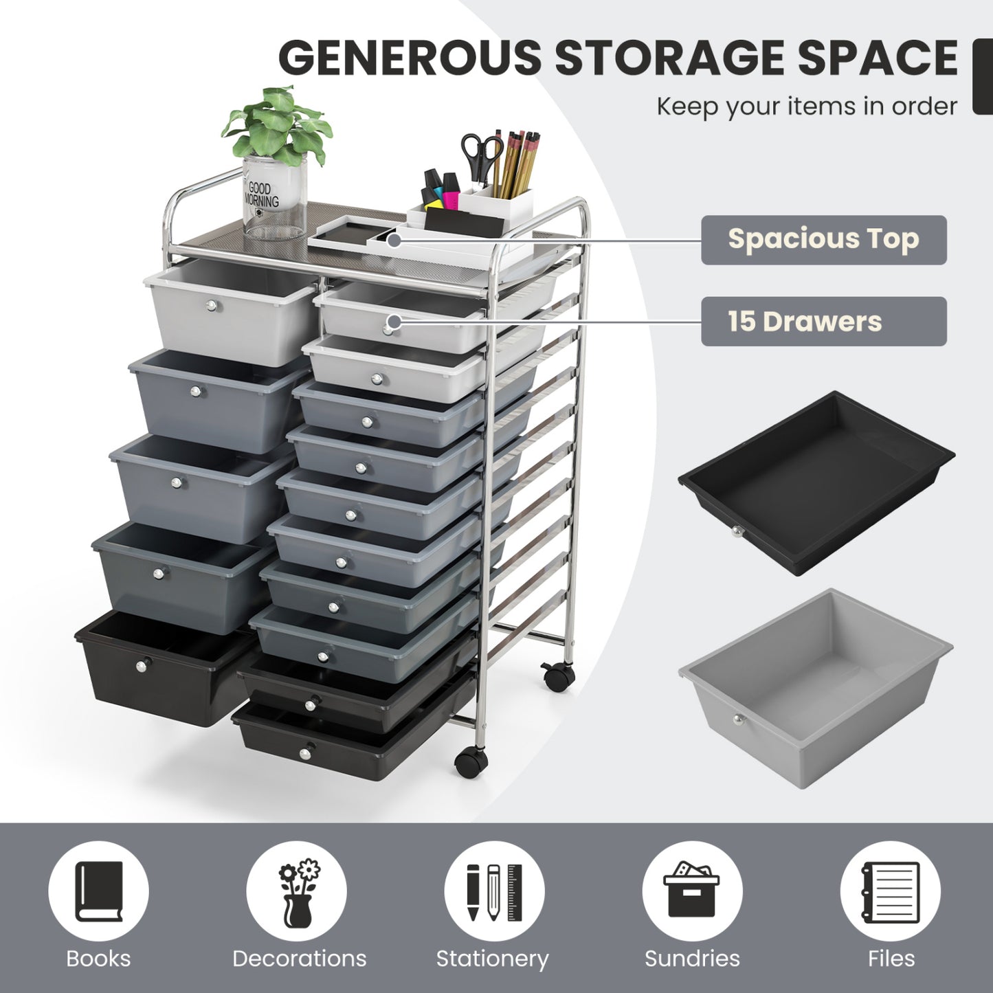 15-Drawer Rolling Organizer Cart, Gradient, Gray File Cabinets at Gallery Canada