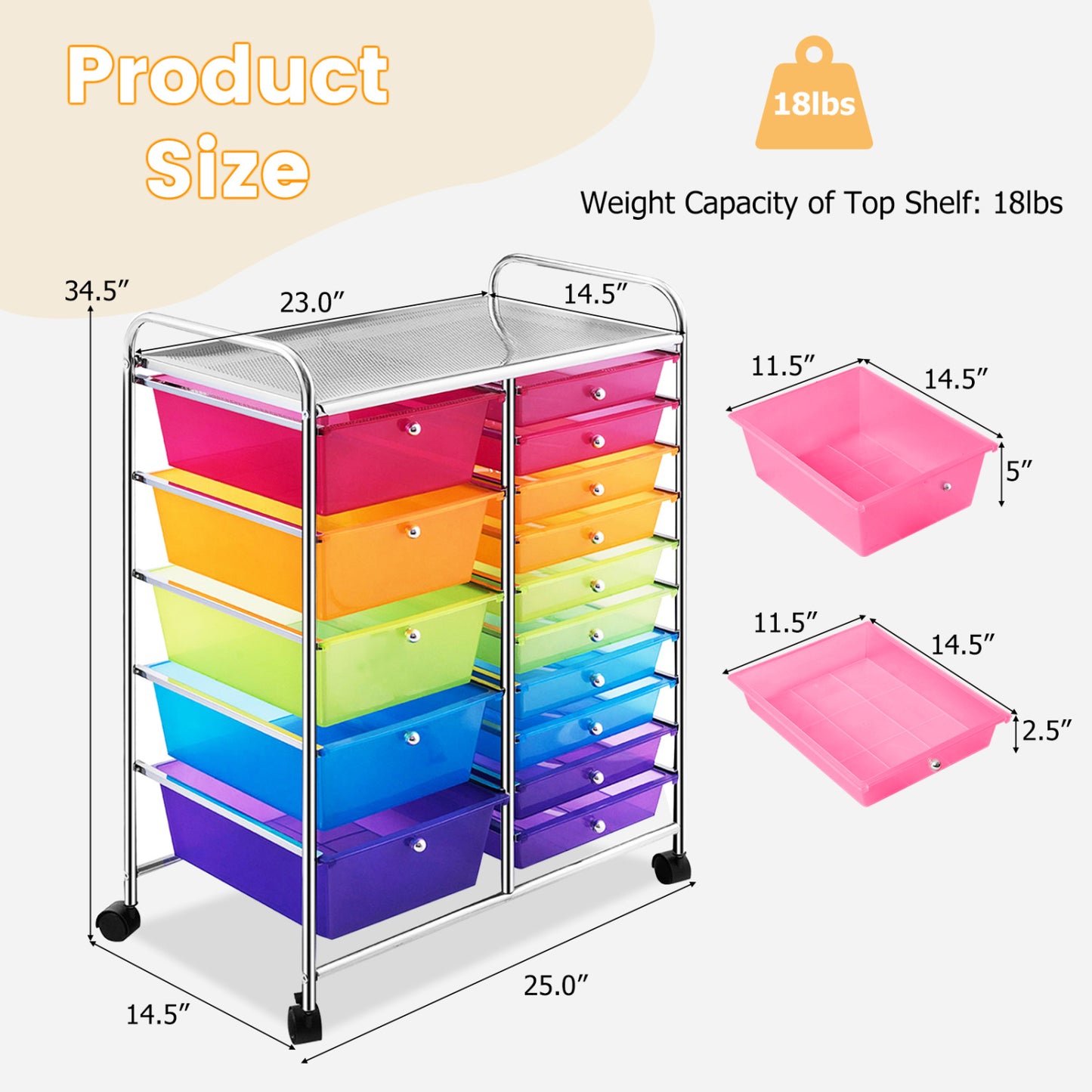 15 Drawers Rolling Storage Cart Organizer, Multicolor, Transparent File Cabinets at Gallery Canada