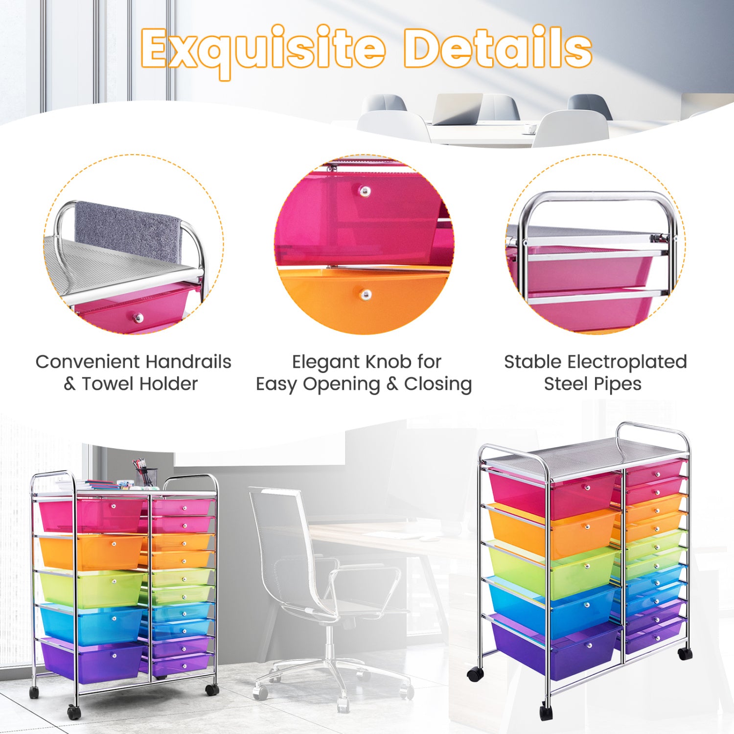 15 Drawers Rolling Storage Cart Organizer, Multicolor, Transparent File Cabinets at Gallery Canada