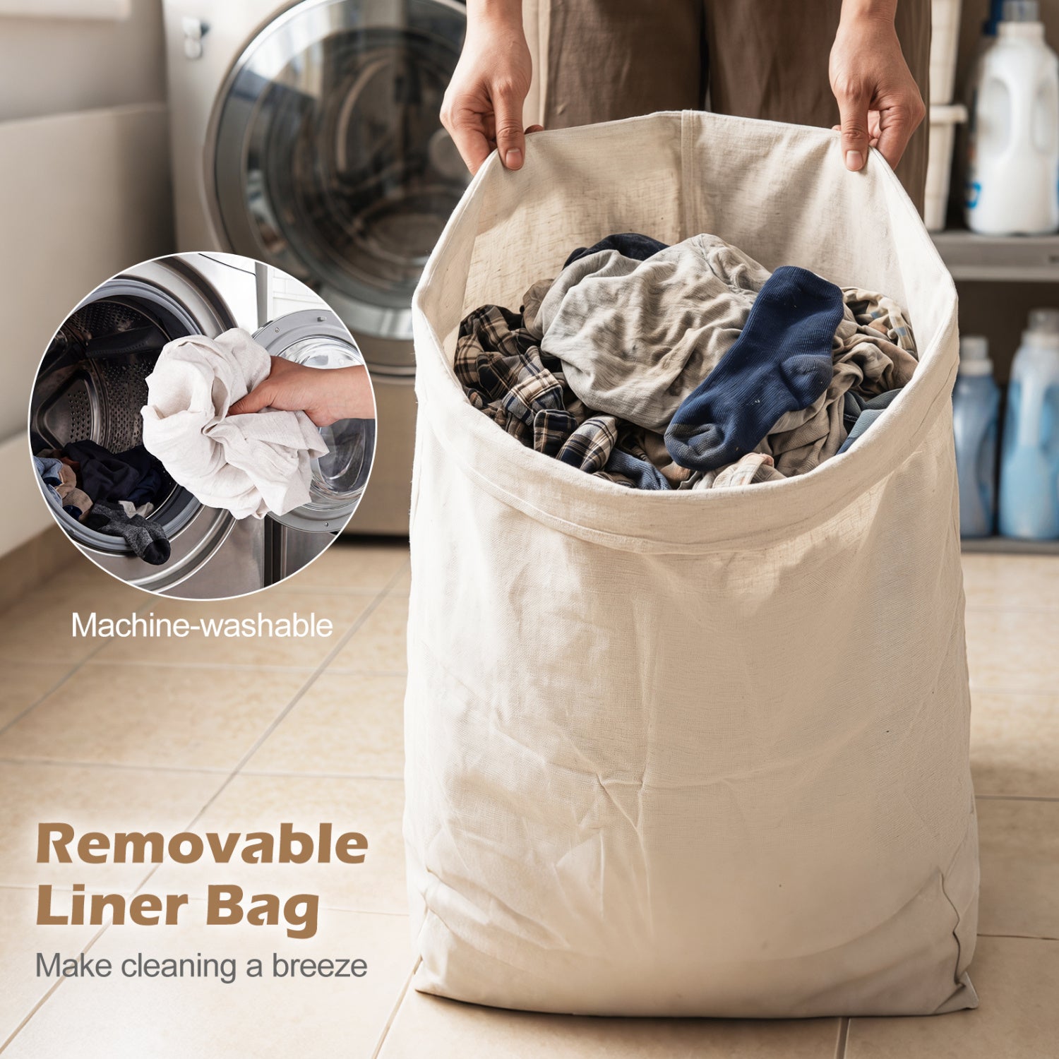 15 Gal Capacity Bamboo Laundry Hamper with Removable Liner, Black Laundry Baskets at Gallery Canada