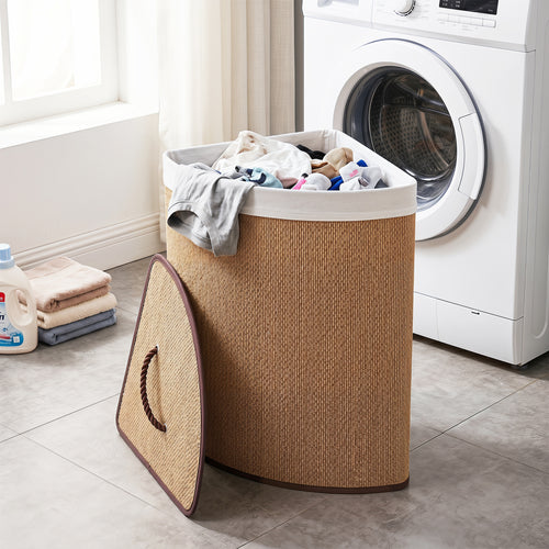 15 Gal Capacity Bamboo Laundry Hamper with Removable Liner, Brown