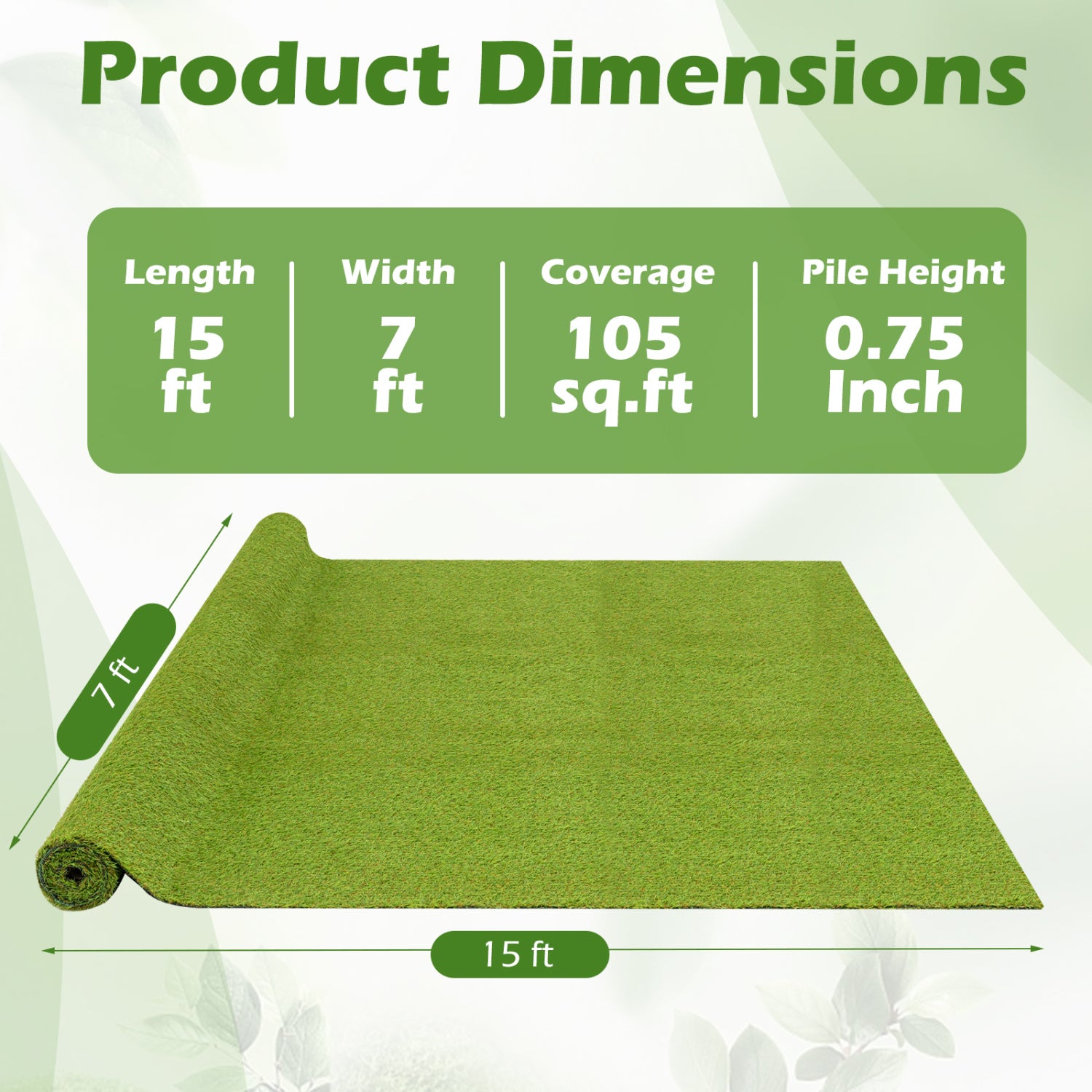 15 x 7 Feet Artificial Turf Rug with Low 0.75 inch Pile Height Decorative Fencing & Flooring at Gallery Canada