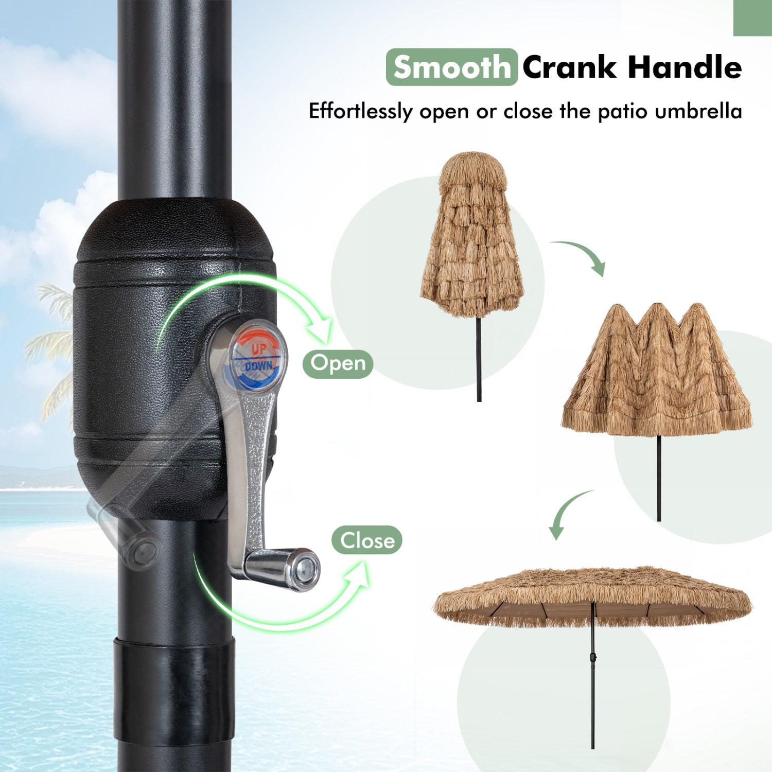 Double-sided Thatched Tiki Patio Umbrella, 15 x 9 FT, Brown Outdoor Umbrellas at Gallery Canada