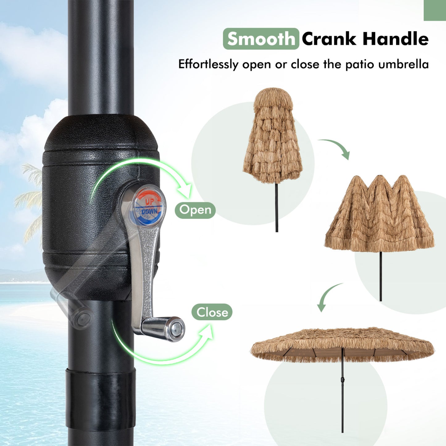Double-sided Thatched Tiki Patio Umbrella, 15 x 9 FT, Brown Outdoor Umbrellas at Gallery Canada