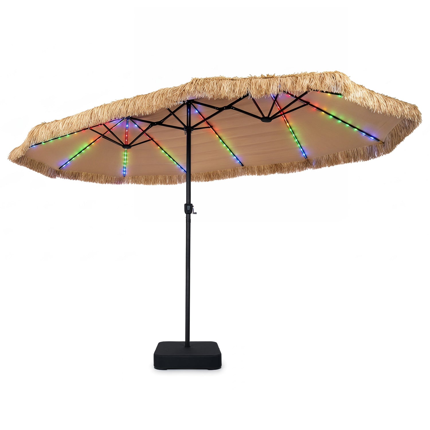 15x9 FT Solar Double-Sided Patio Umbrella, 144 Lights, Brown Outdoor Umbrellas at Gallery Canada