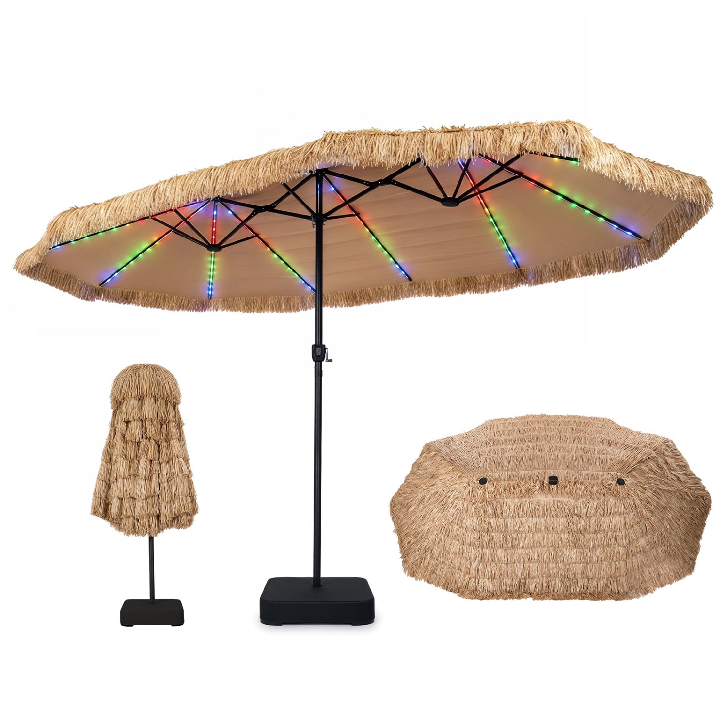15x9 FT Solar Double-Sided Patio Umbrella, 144 Lights, Brown Outdoor Umbrellas at Gallery Canada