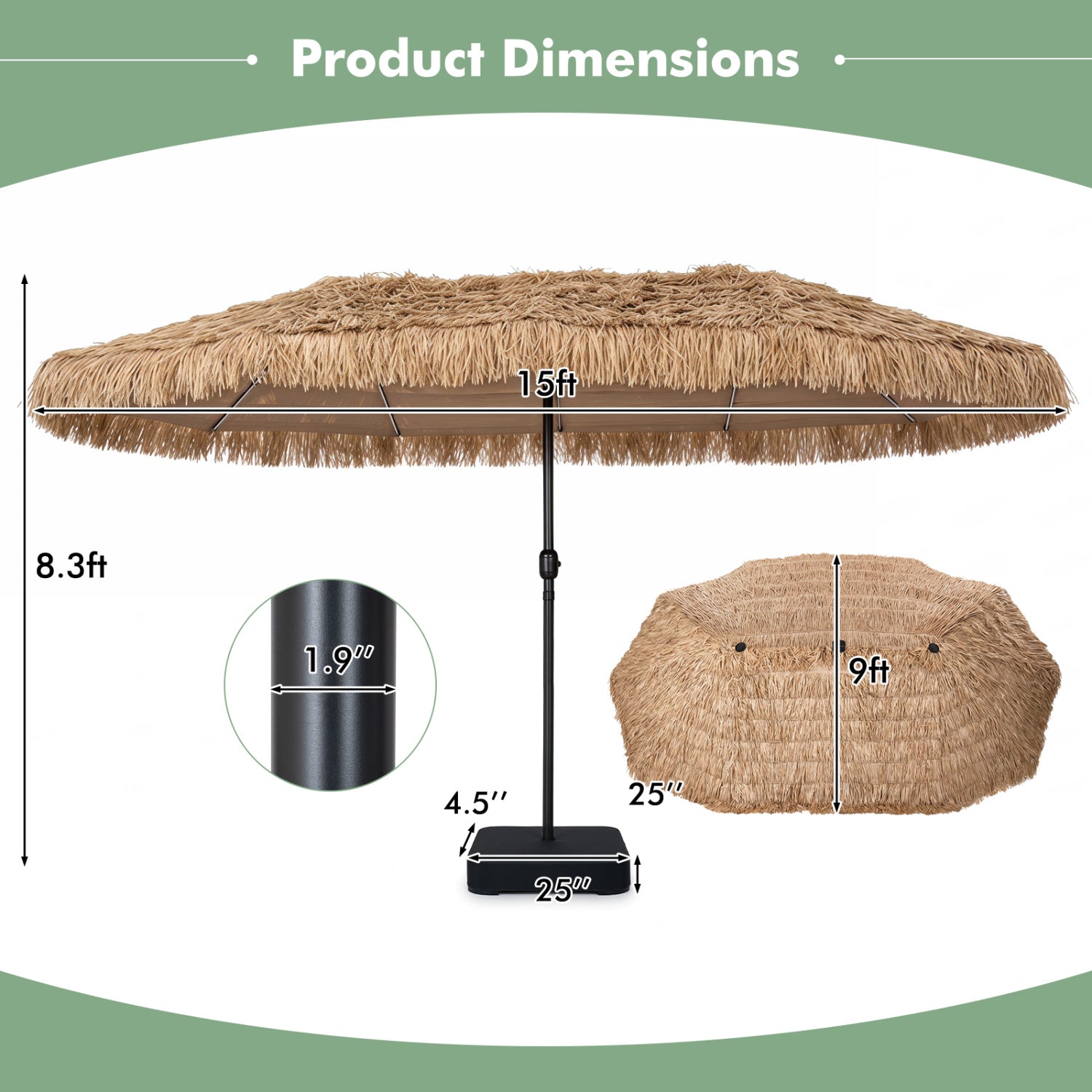 15x9 FT Solar Double-Sided Patio Umbrella, 144 Lights, Brown Outdoor Umbrellas at Gallery Canada