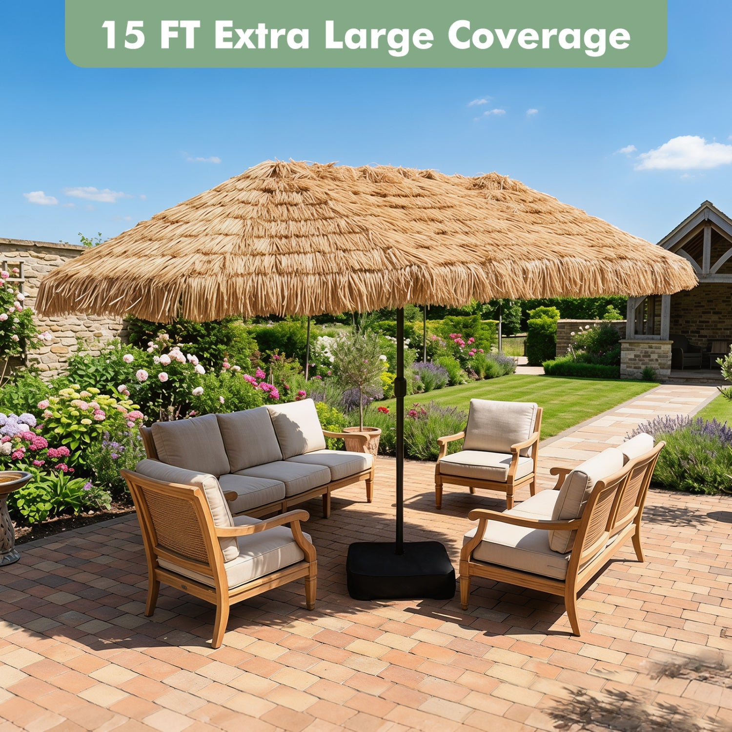 15x9 FT Solar Double-Sided Patio Umbrella, 144 Lights, Brown Outdoor Umbrellas at Gallery Canada