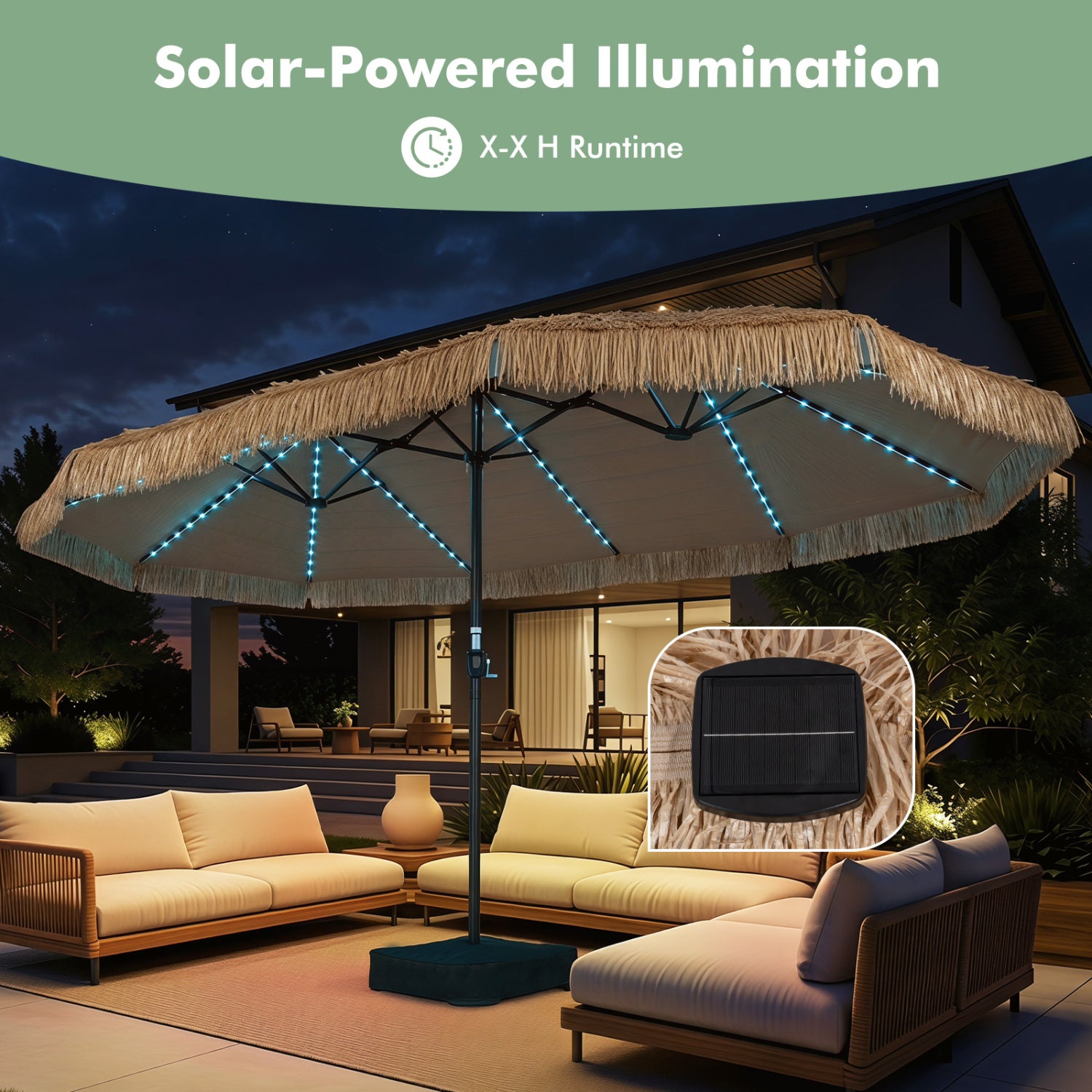 15x9 FT Solar Double-Sided Patio Umbrella, 144 Lights, Brown Outdoor Umbrellas at Gallery Canada