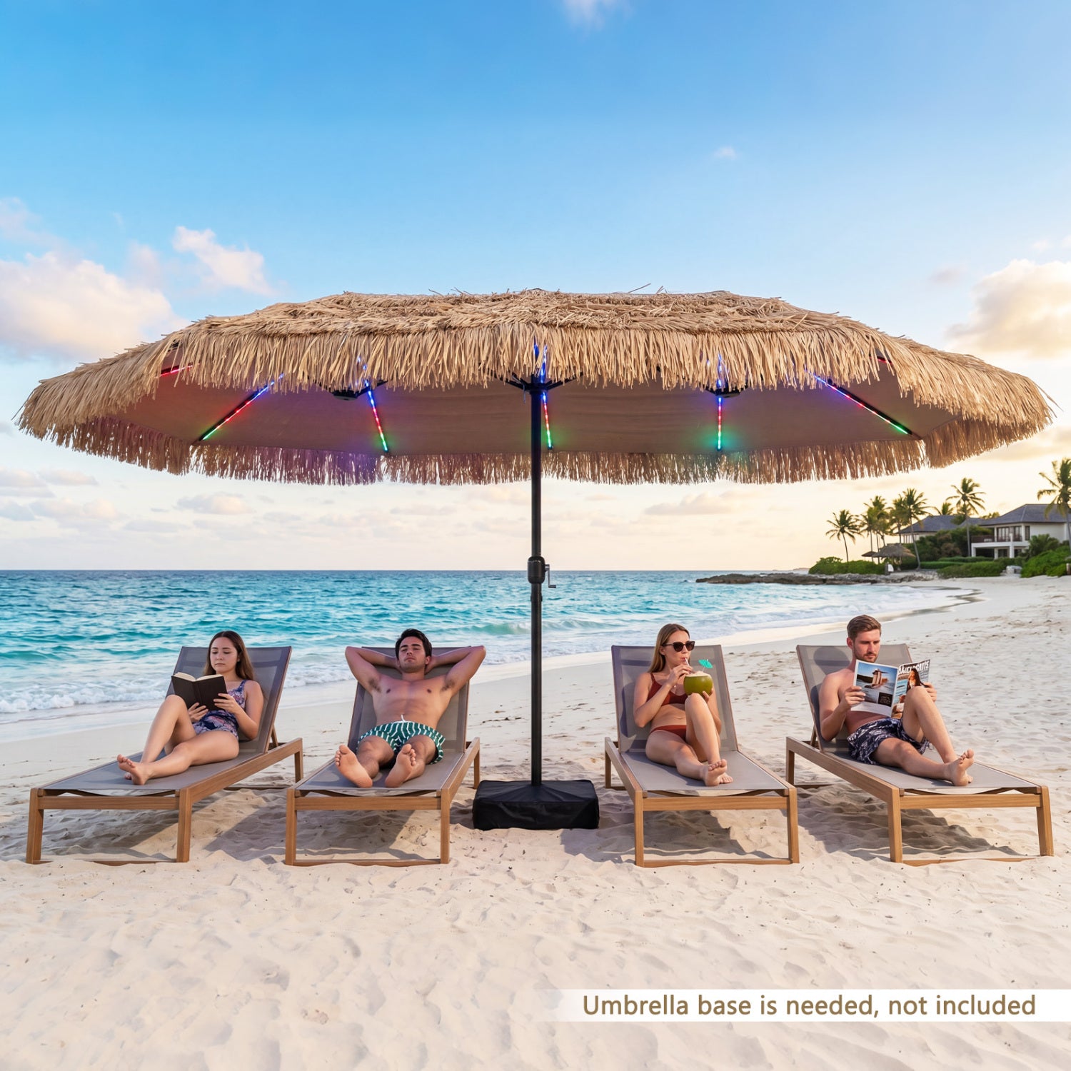 15x9 FT Solar Patio Umbrella, 144 Multi-Colored Lights, 12 Modes, Brown Outdoor Umbrellas at Gallery Canada