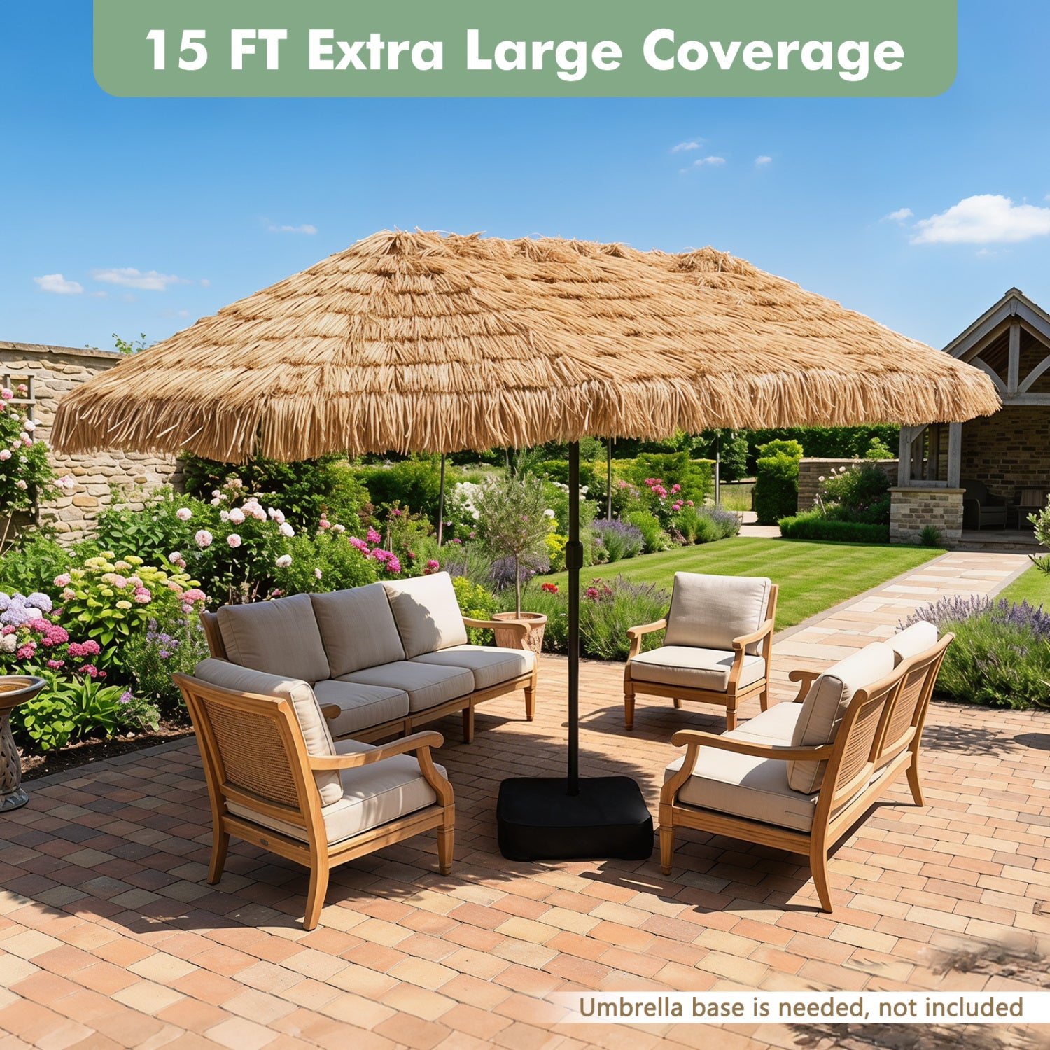 15x9 FT Solar Patio Umbrella, 144 Multi-Colored Lights, 12 Modes, Brown Outdoor Umbrellas at Gallery Canada