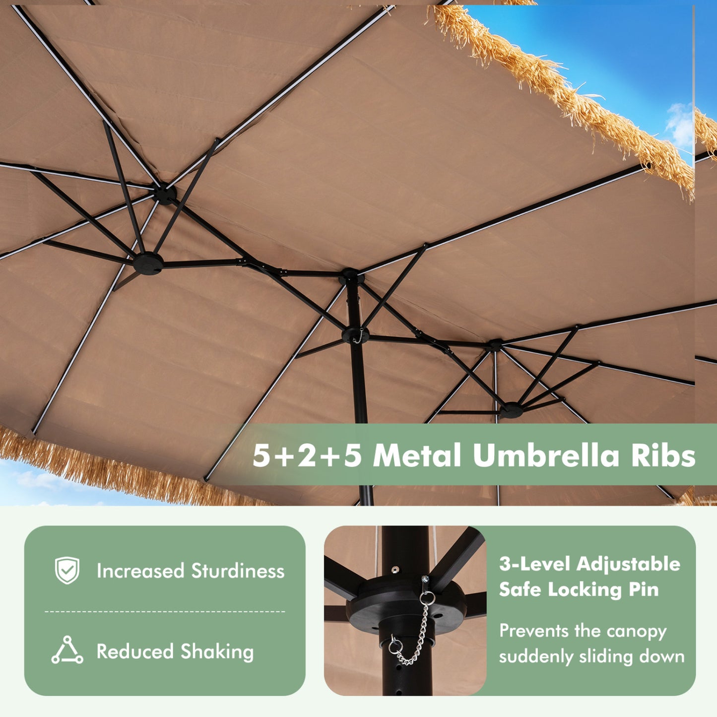 15x9 FT Solar Patio Umbrella, 144 Multi-Colored Lights, 12 Modes, Brown Outdoor Umbrellas at Gallery Canada
