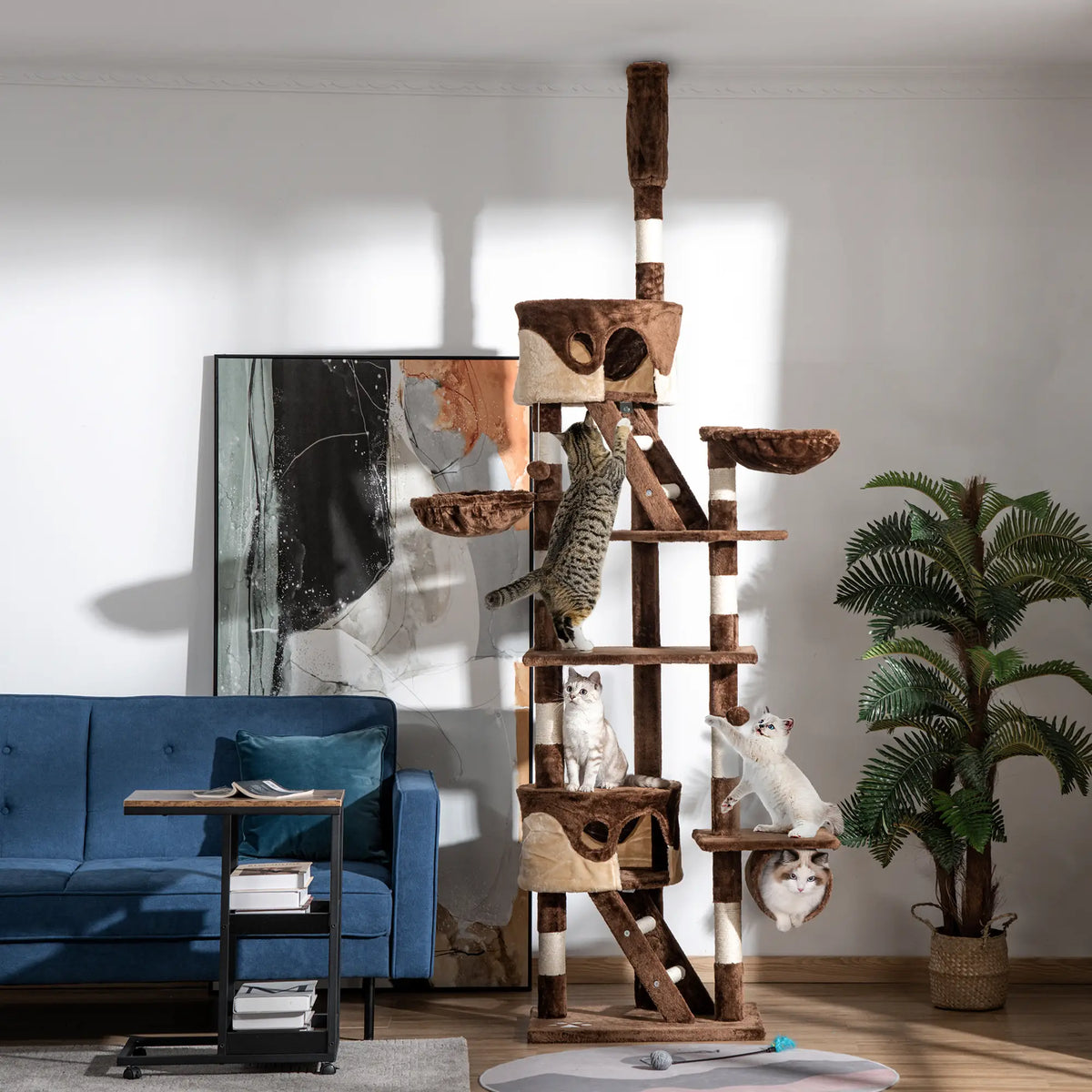 94"-102" Cat Tree, Ceiling High Condo, Scratching Post, Multi-Level Play House Floor to Ceiling Cat Trees at Gallery Canada