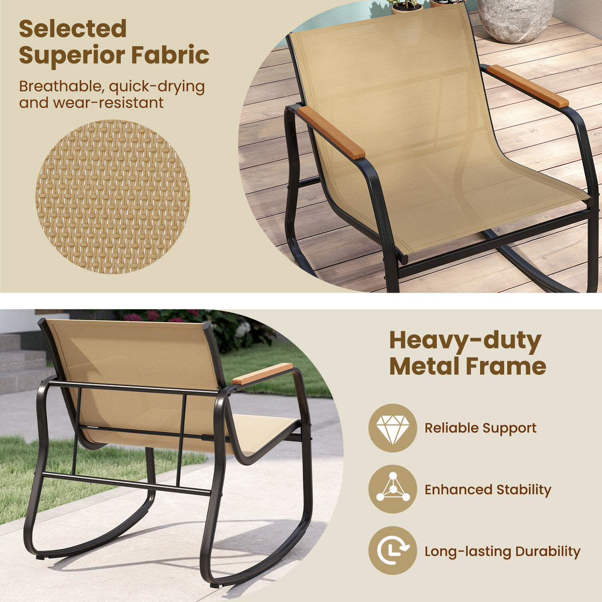 3 Piece Rocking Bistro Chairs, Side Table Set, Storage Bag, Brown Patio Conversation Sets at Gallery Canada