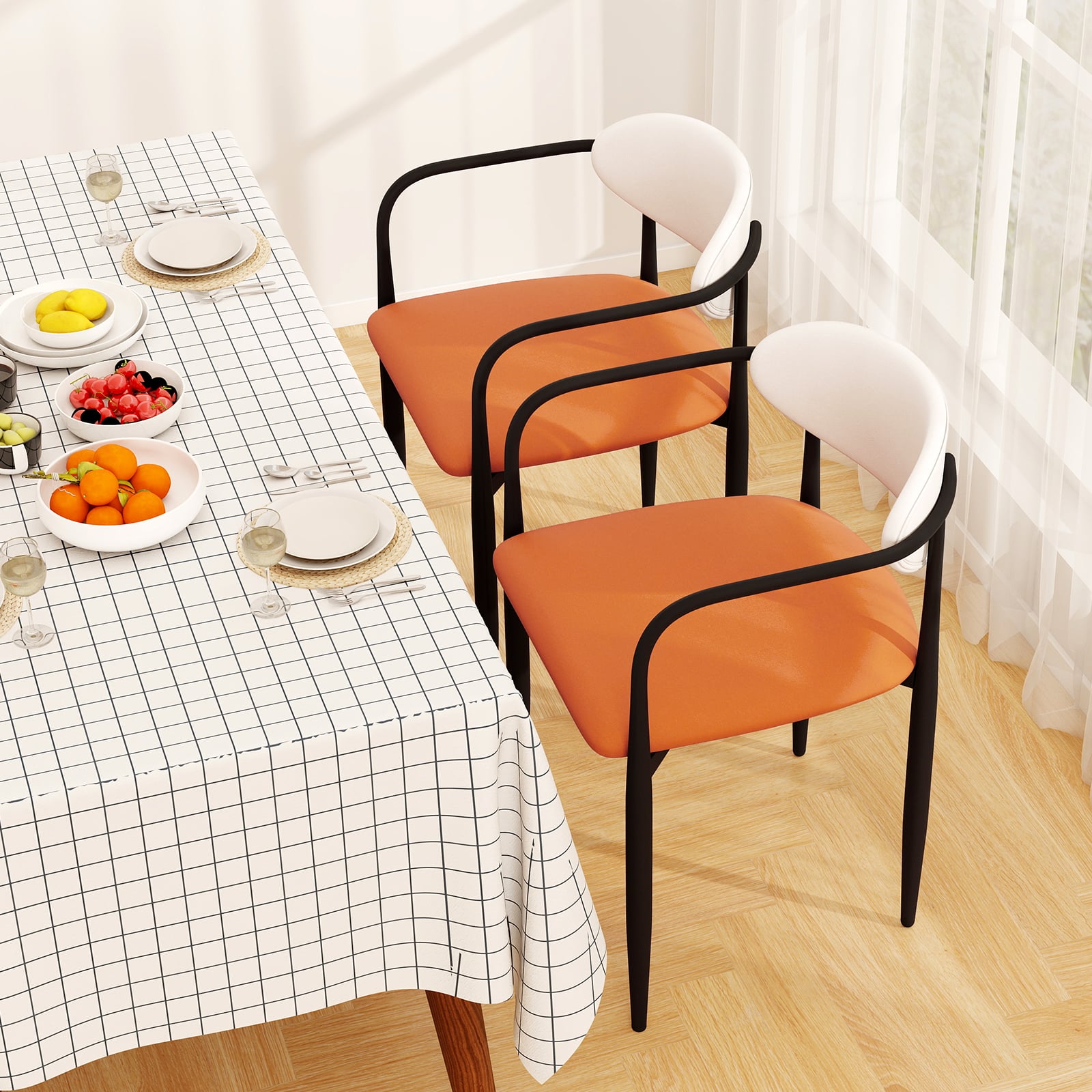 Modern Dining Chairs Set Of 2, Padded Seat, Curved Back, Orange Dining Chairs at Gallery Canada
