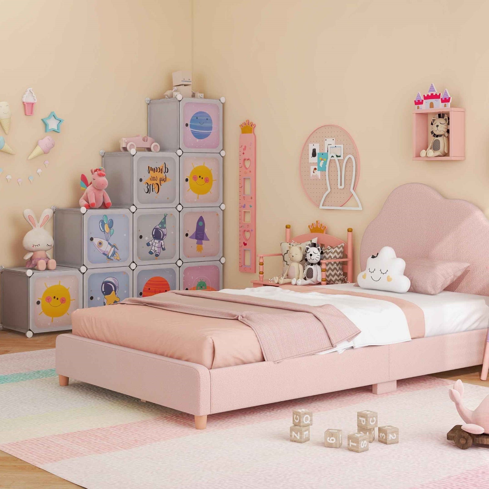 Kids' Room Bundle, Twin Bed Frame, Wardrobe, Vanity Table, Stool Set Toddler & Kids Furniture at Gallery Canada