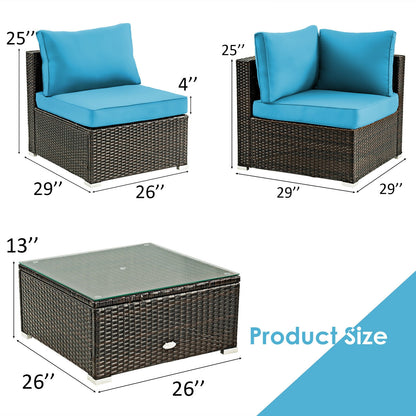 5 Piece Patio Rattan Furniture Set, Glass Table, Turquoise Outdoor Sectionals at Gallery Canada