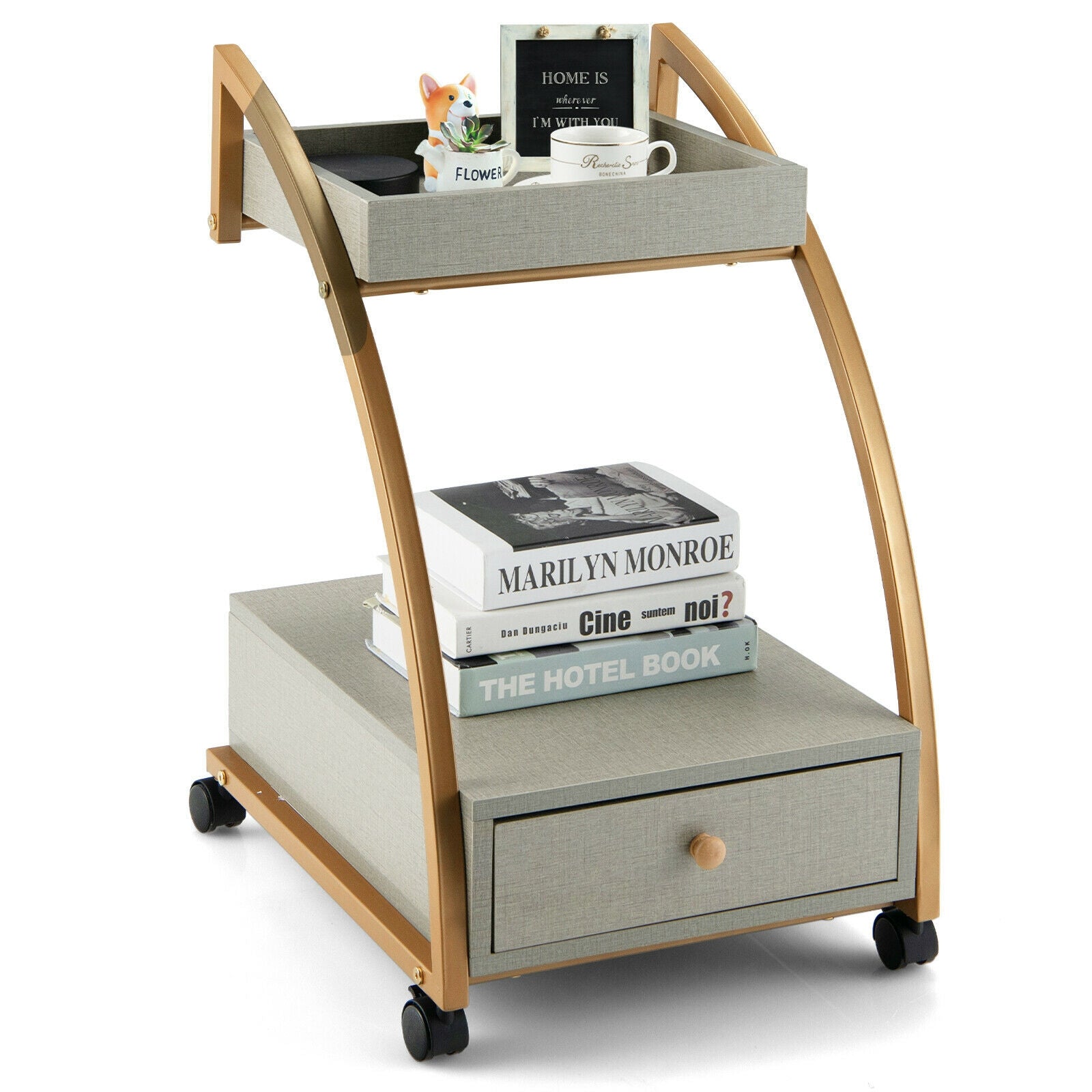 Modern Tray Top Rolling End Table, 4 Casters, Storage Drawer, Gray Kitchen Islands & Carts at Gallery Canada