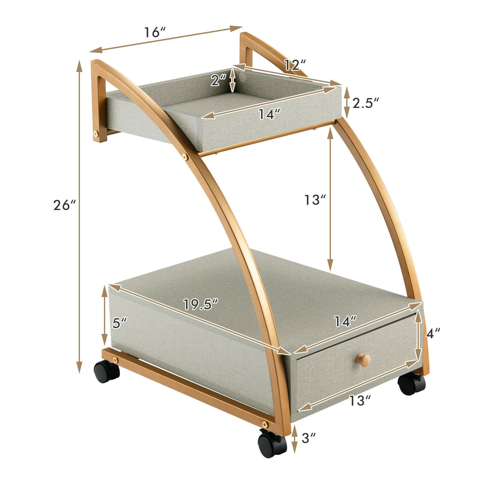 Modern Tray Top Rolling End Table, 4 Casters, Storage Drawer, Gray Kitchen Islands & Carts at Gallery Canada