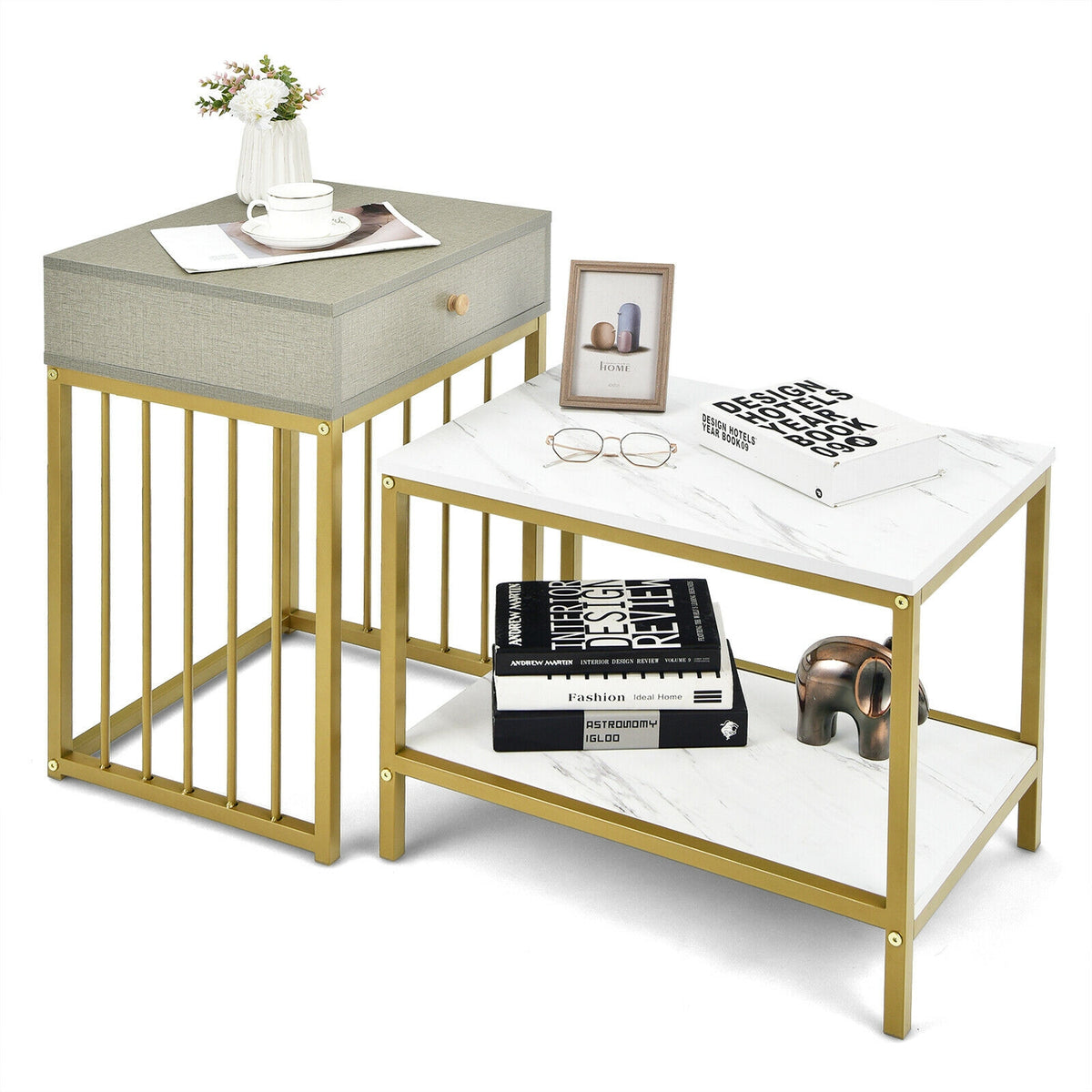 Modern Nesting Coffee Table Set, 2 Pieces, White Coffee Tables at Gallery Canada