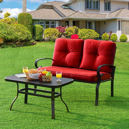 Patio Loveseat Bench Table Set, Cushioned Chair, Red Patio Conversation Sets at Gallery Canada