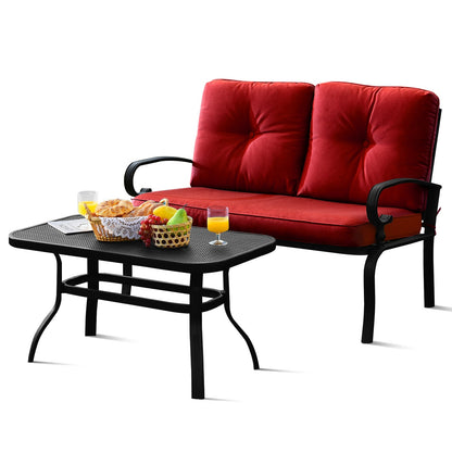Patio Loveseat Bench Table Set, Cushioned Chair, Red Patio Conversation Sets at Gallery Canada