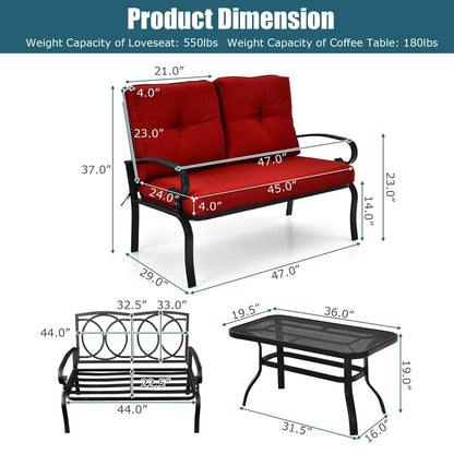 Patio Loveseat Bench Table Set, Cushioned Chair, Red Patio Conversation Sets at Gallery Canada