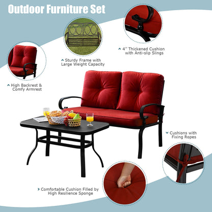 Patio Loveseat Bench Table Set, Cushioned Chair, Red Patio Conversation Sets at Gallery Canada