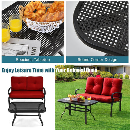 Patio Loveseat Bench Table Set, Cushioned Chair, Red Patio Conversation Sets at Gallery Canada