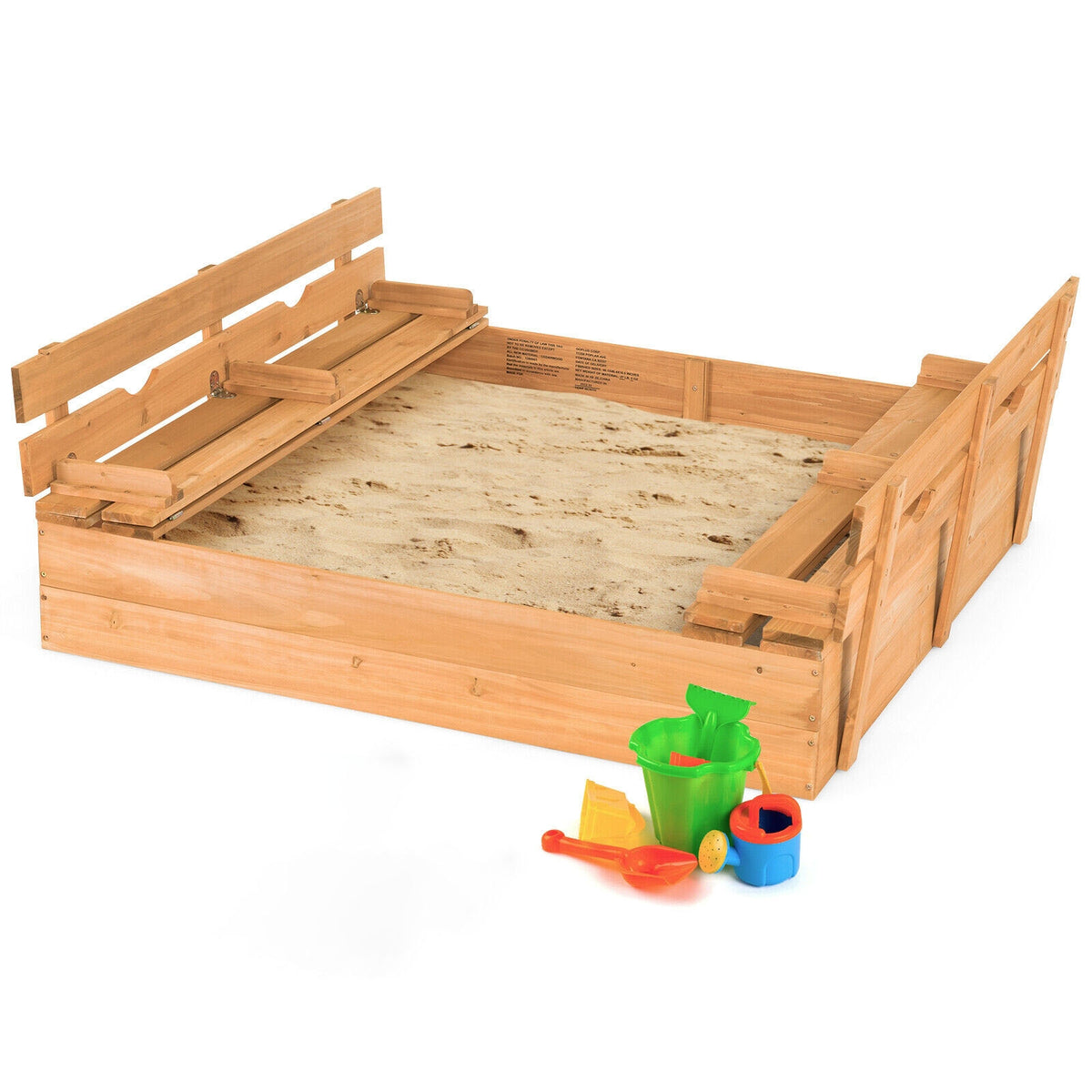 Kids Wooden Sandbox With 2 Foldable Bench Seats, Brown Sandboxes at Gallery Canada