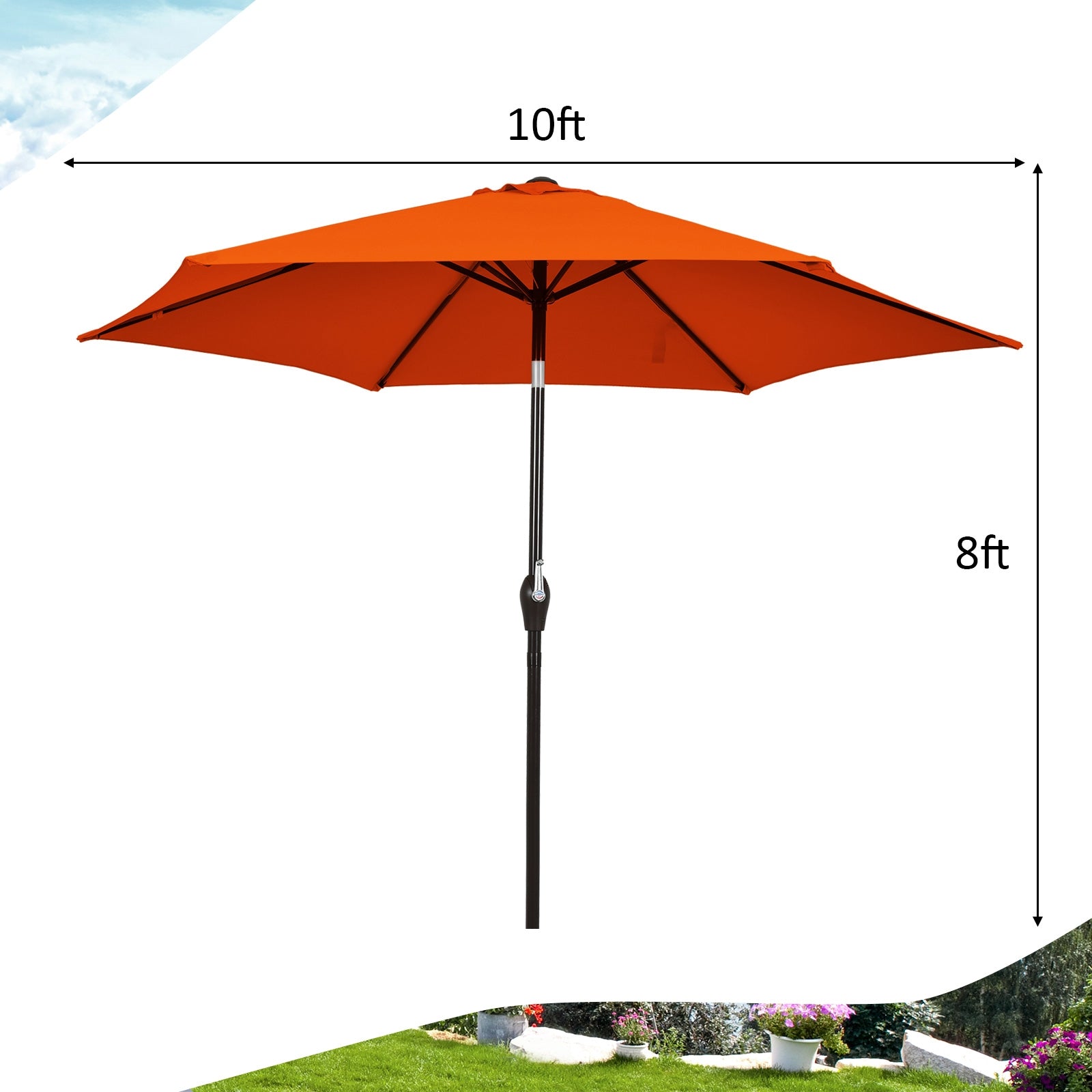 10 Feet Outdoor Patio Umbrella, Tilt Crank, Orange Outdoor Umbrellas at Gallery Canada