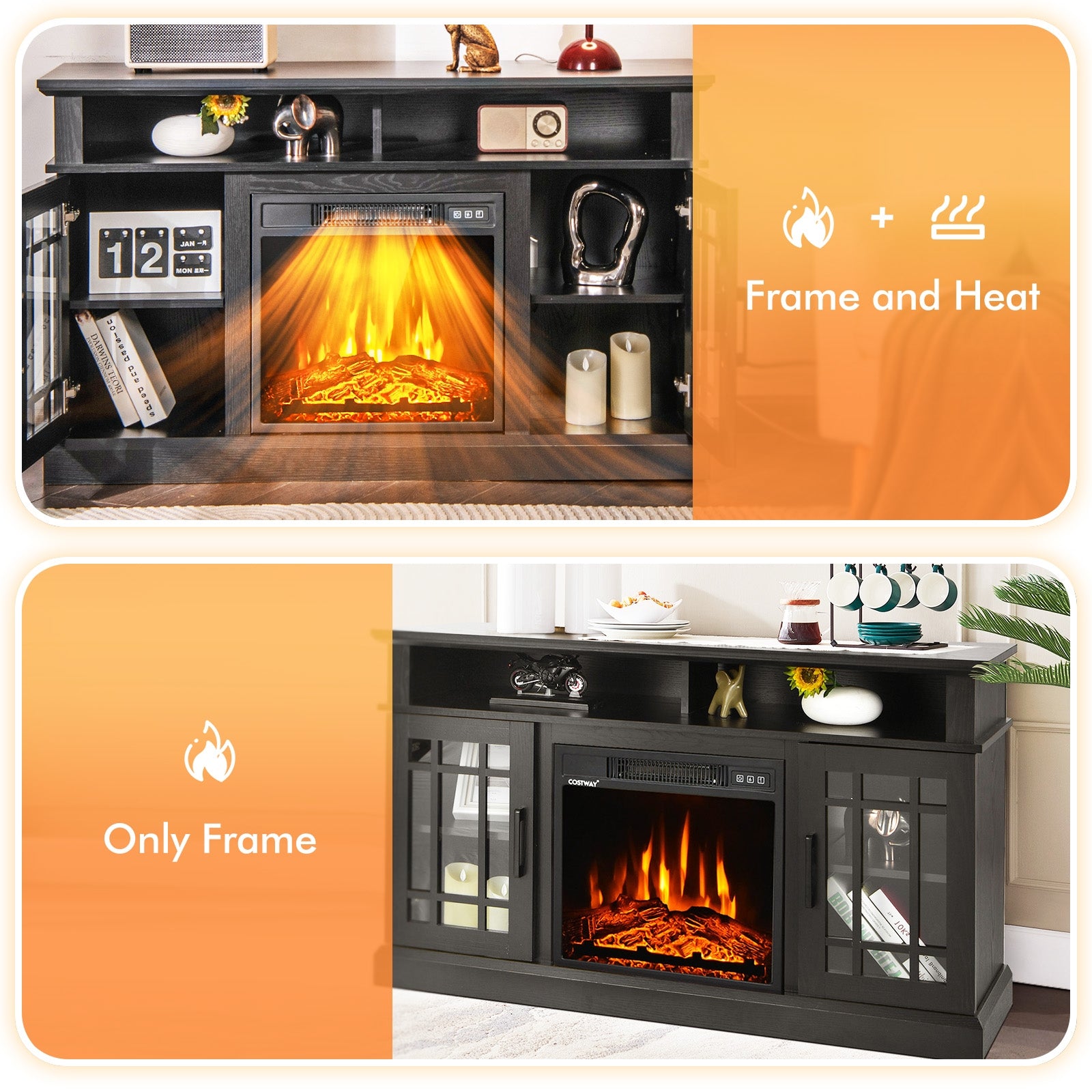 48 Inch Electric Fireplace TV Stand, For TVs Up To 55 Inch, Black Entertainment Centers & TV Stands at Gallery Canada