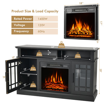 48 Inch Electric Fireplace TV Stand, For TVs Up To 55 Inch, Black Entertainment Centers & TV Stands at Gallery Canada