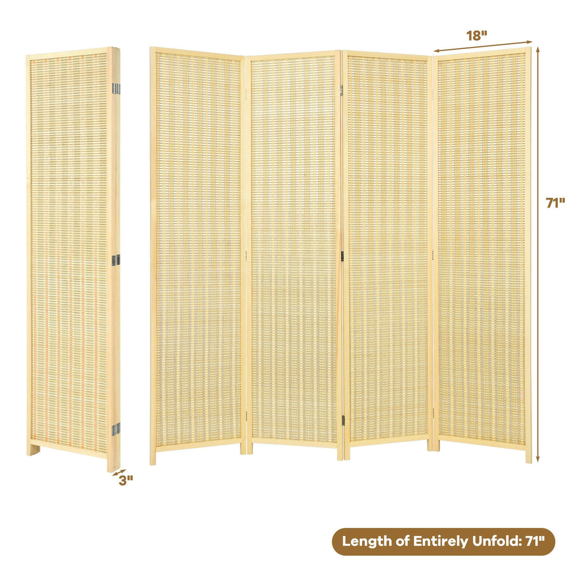 6 ft 4 Panel Portable Folding Room Divider Screen, Natural Room Dividers at Gallery Canada