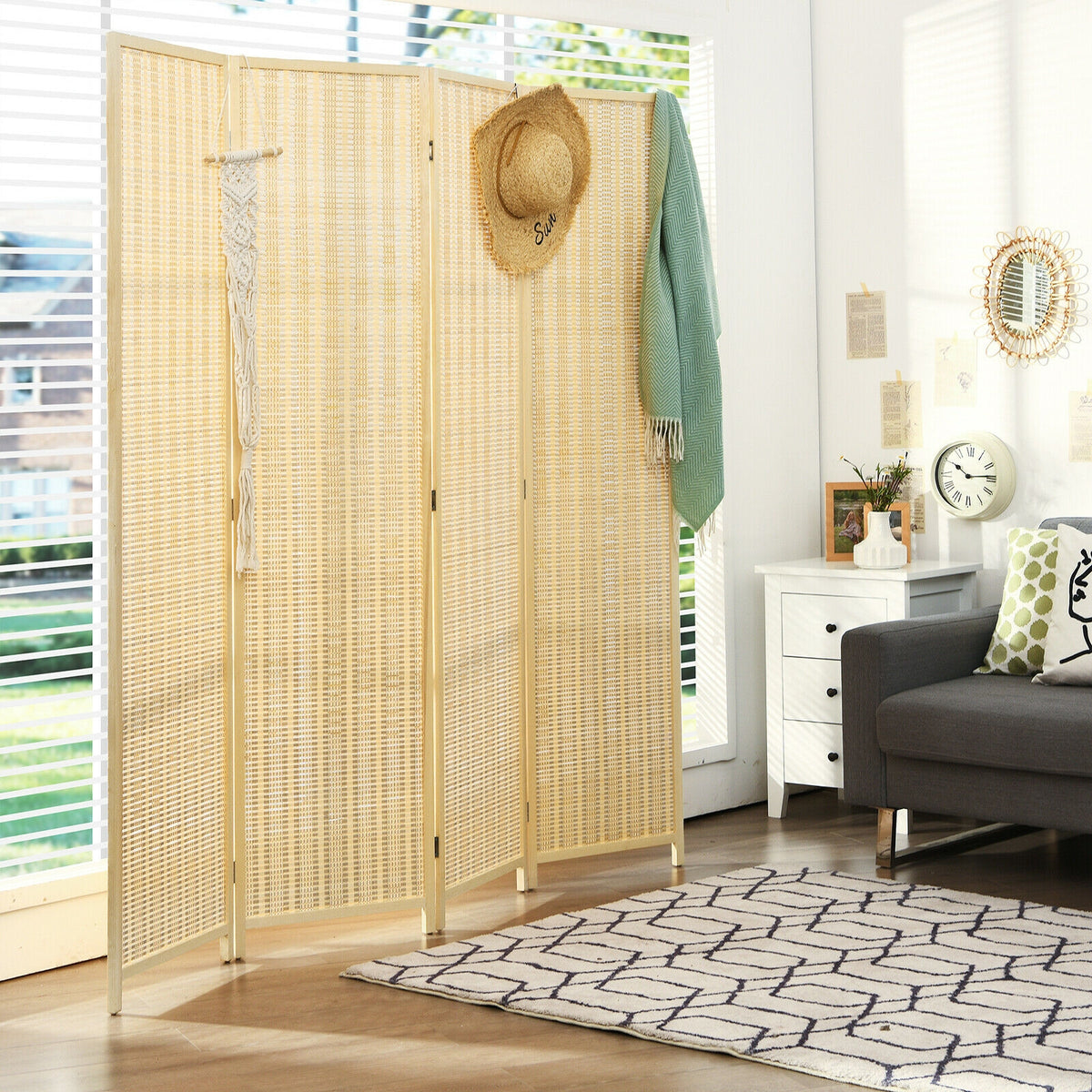 6 ft 4 Panel Portable Folding Room Divider Screen, Natural Room Dividers at Gallery Canada