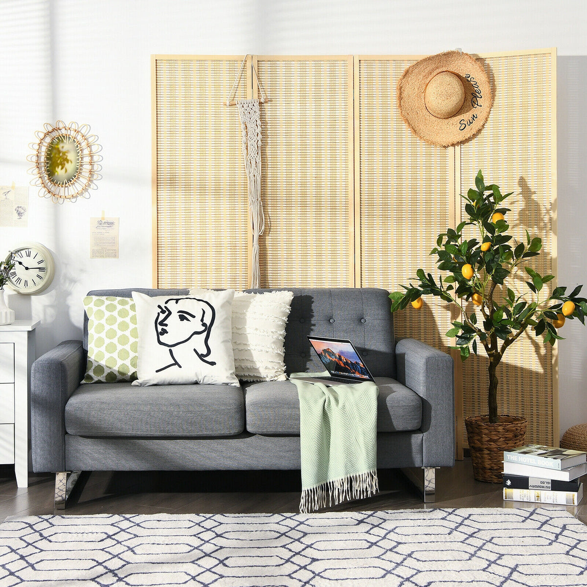 6 ft 4 Panel Portable Folding Room Divider Screen, Natural Room Dividers at Gallery Canada