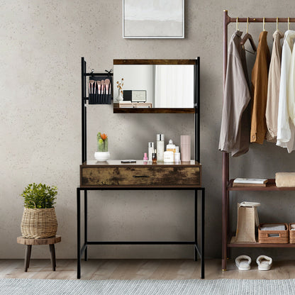 Industrial Vanity Table, 3-Height Adjustable Mirror Bag, Brown Makeup Vanities at Gallery Canada