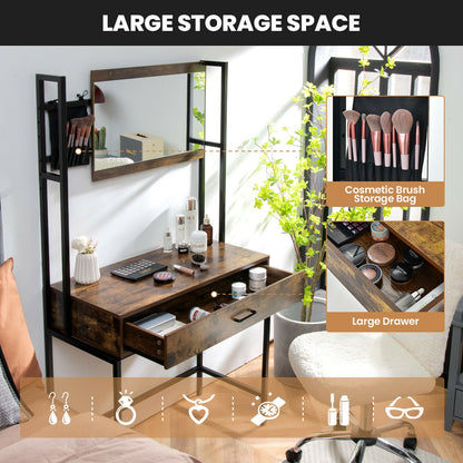 Industrial Vanity Table, 3-Height Adjustable Mirror Bag, Brown Makeup Vanities at Gallery Canada