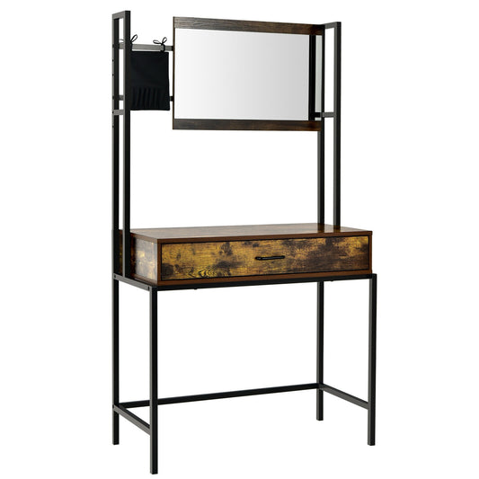 Industrial Vanity Table, 3-Height Adjustable Mirror Bag, Brown Makeup Vanities Brown at Gallery Canada