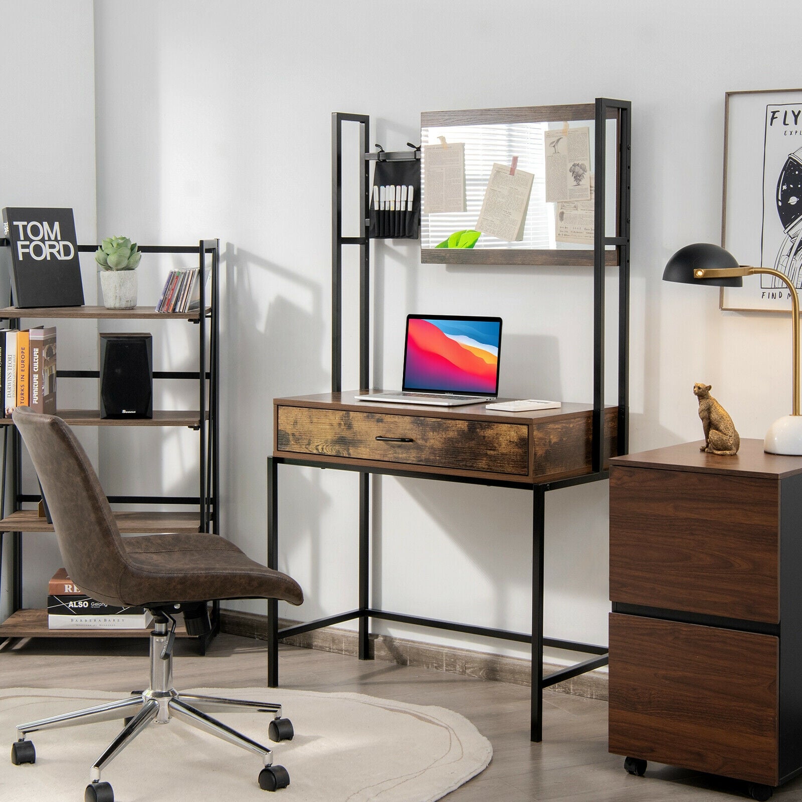 Industrial Vanity Table, 3-Height Adjustable Mirror Bag, Brown Makeup Vanities at Gallery Canada