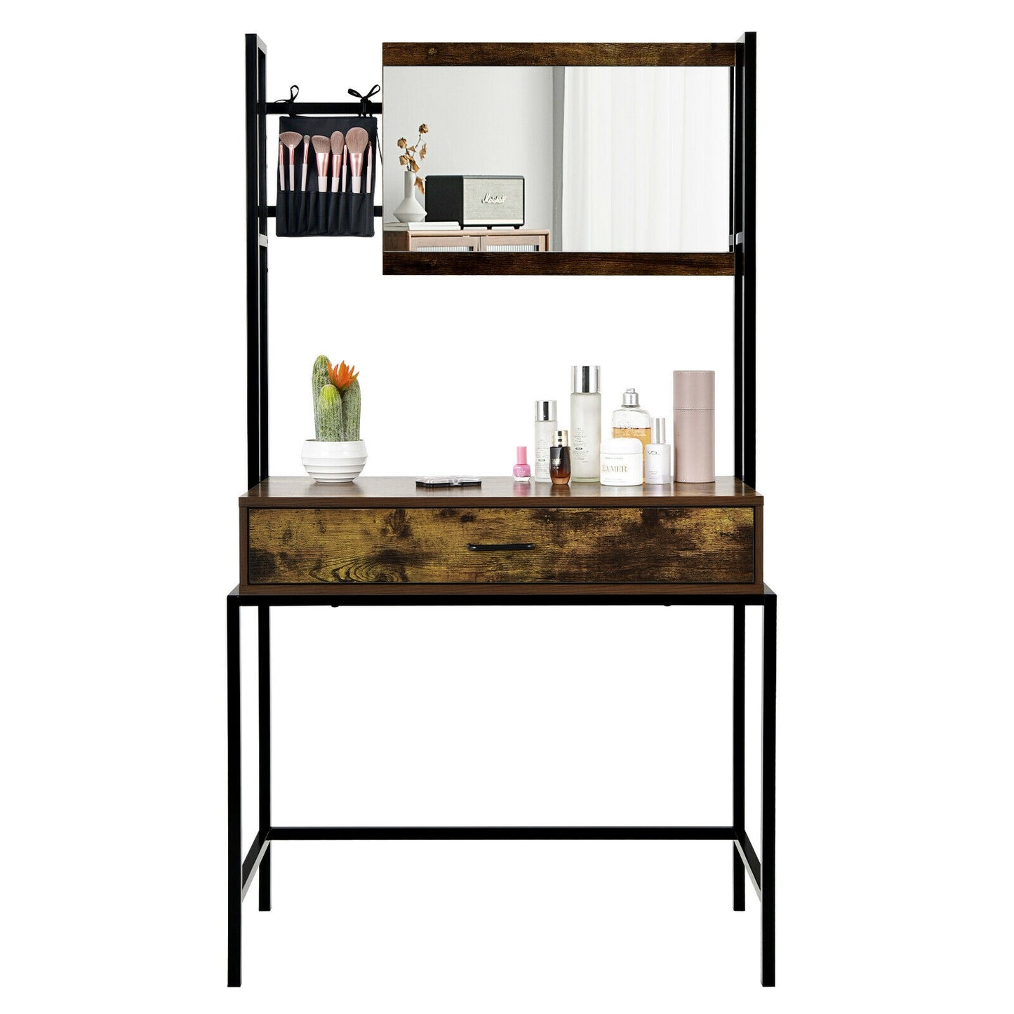 Industrial Vanity Table, 3-Height Adjustable Mirror Bag, Brown Makeup Vanities at Gallery Canada