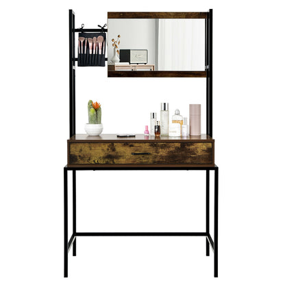 Industrial Vanity Table, 3-Height Adjustable Mirror Bag, Brown Makeup Vanities at Gallery Canada