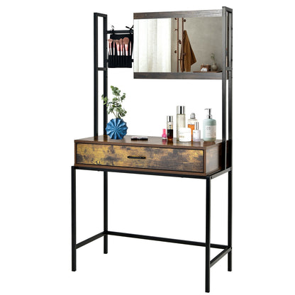 Industrial Vanity Table, 3-Height Adjustable Mirror Bag, Brown Makeup Vanities at Gallery Canada