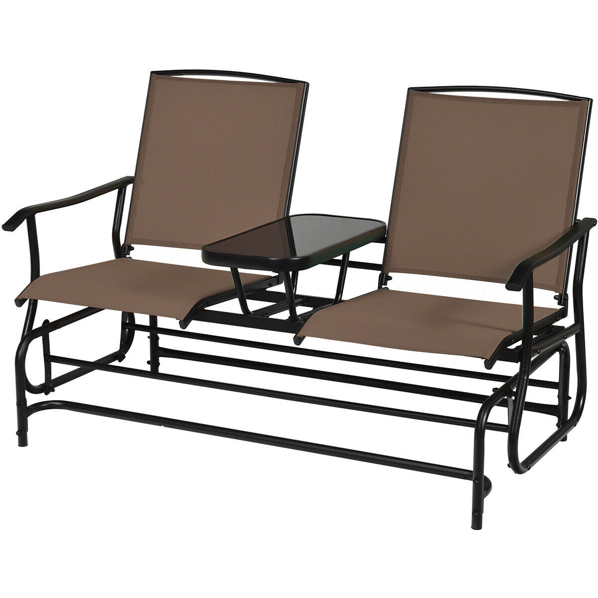 2-Person Rocking Loveseat, Mesh Fabric, Tempered Glass Table, Brown Patio Conversation Sets Brown at Gallery Canada