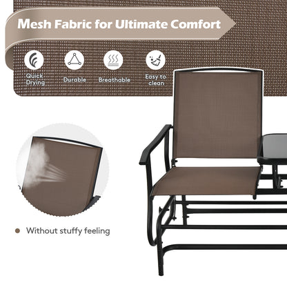 2-Person Rocking Loveseat, Mesh Fabric, Tempered Glass Table, Brown Patio Conversation Sets at Gallery Canada