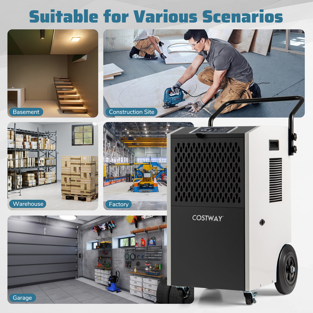 154 Pints Commercial Dehumidifier, With Pump And Drain Hoses, White Dehumidifiers at Gallery Canada