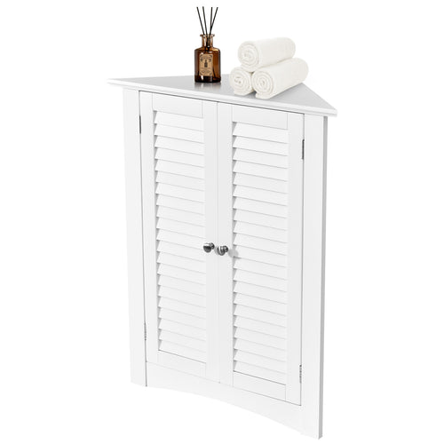 Corner Storage Cabinet, Freestanding Floor, Shutter Door, White
