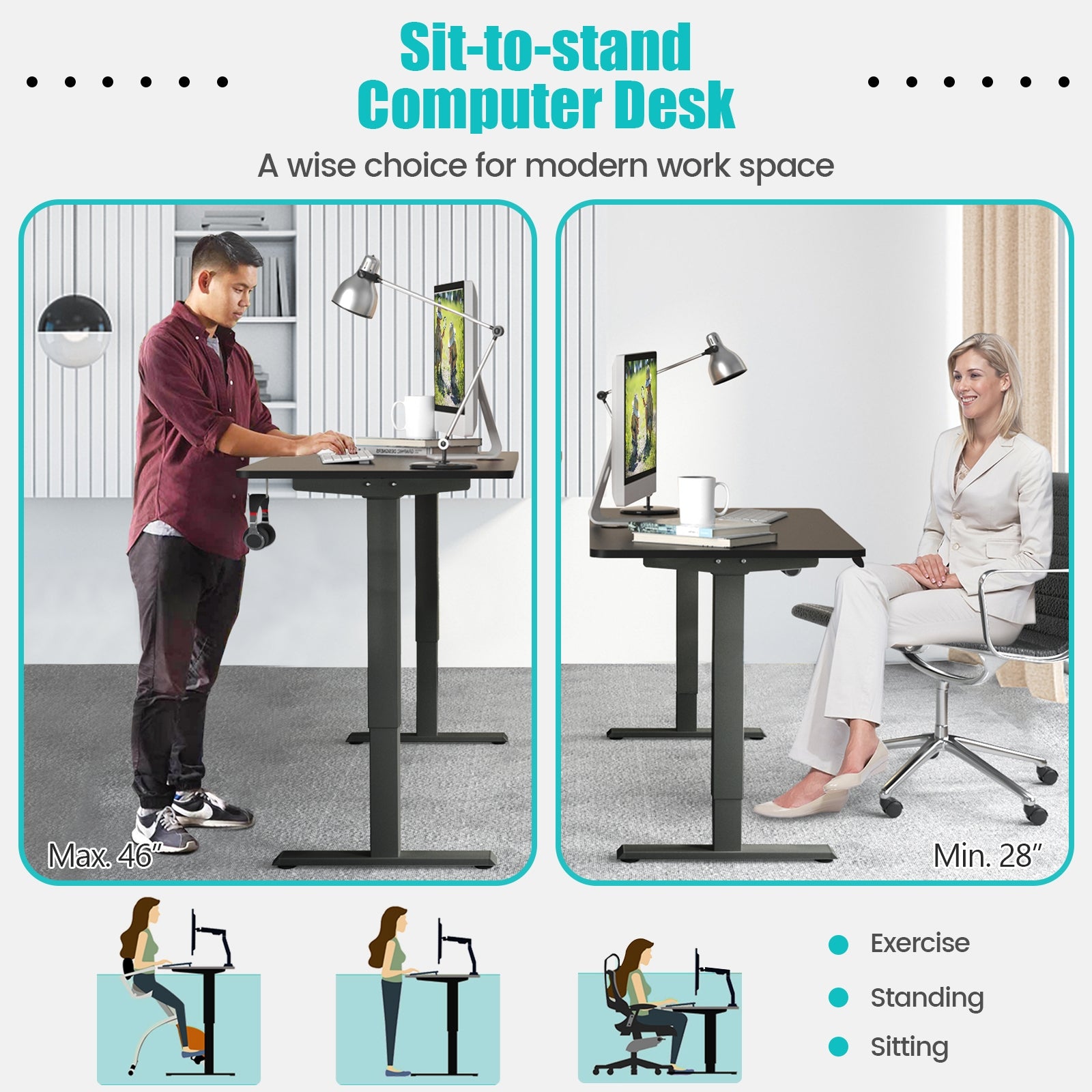 Electric Height Adjustable Standing Desk, Black Standing Desks at Gallery Canada