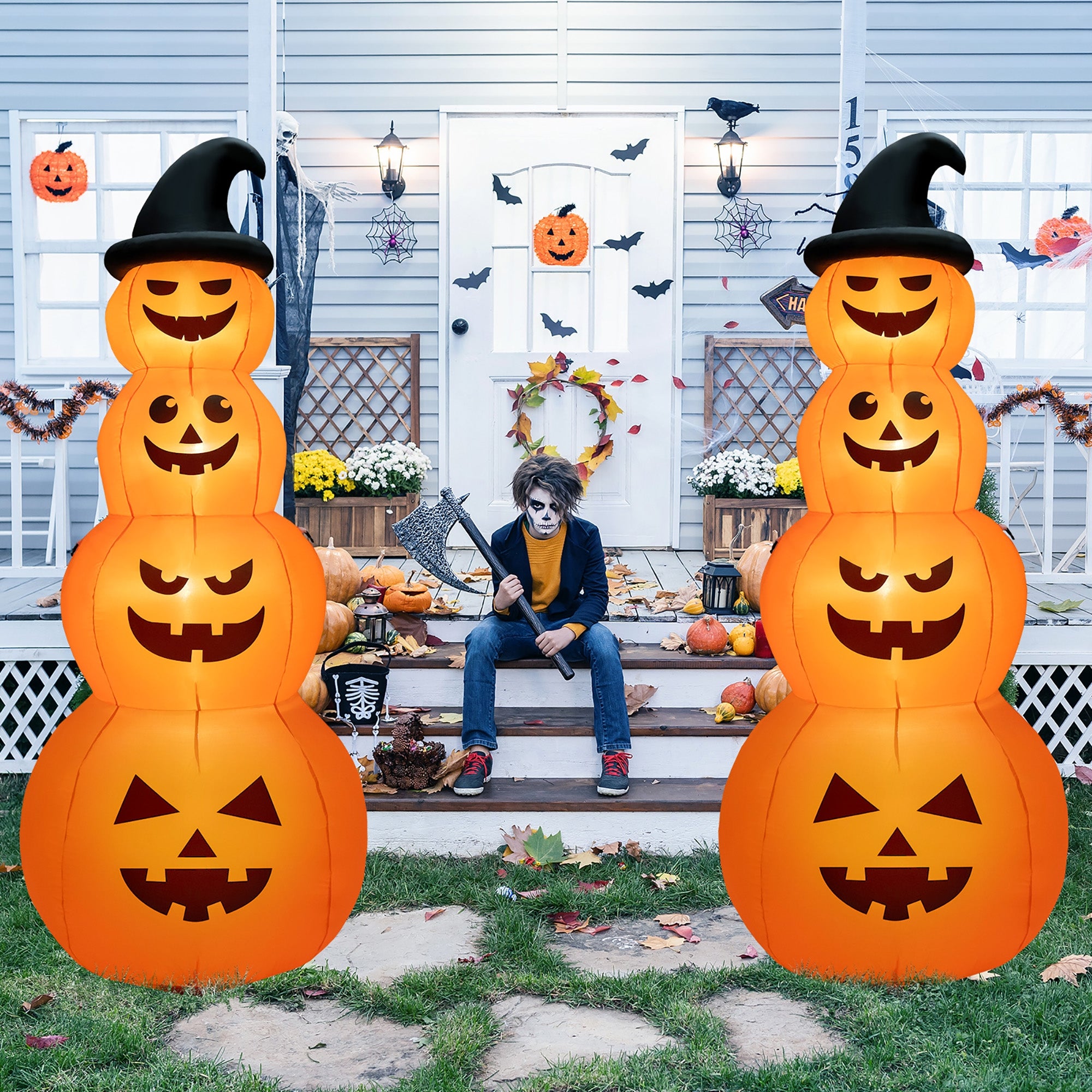 8 Feet Inflatable Halloween Pumpkin Stack, Built-in LED Lights, Orange Halloween at Gallery Canada