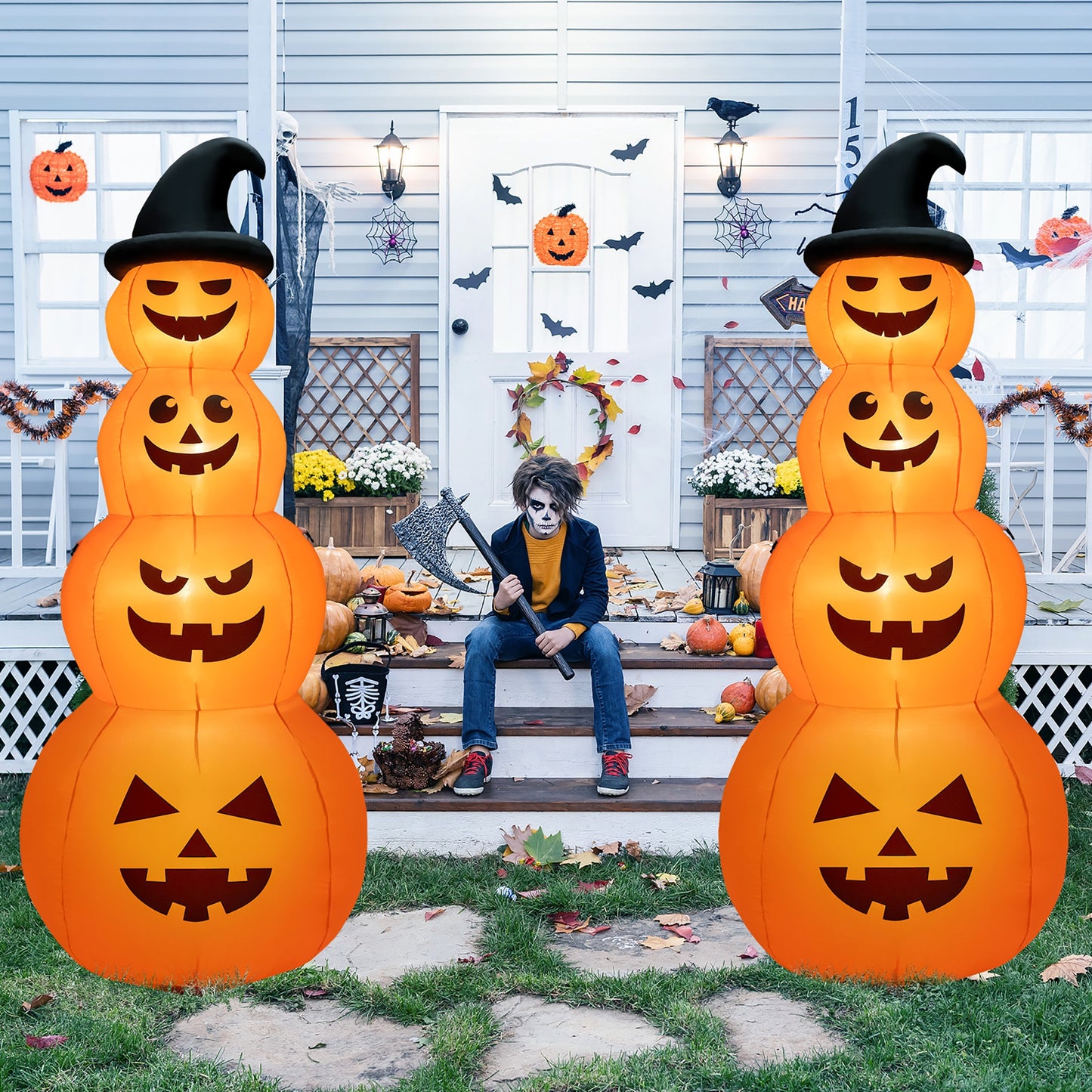 8 Feet Inflatable Halloween Pumpkin Stack, Built-in LED Lights, Orange Halloween at Gallery Canada